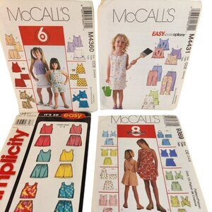 Girls’ Sewing Pattern Lot Dresses Tops & Shorts Sz 3-8 McCall’s & Simplicity